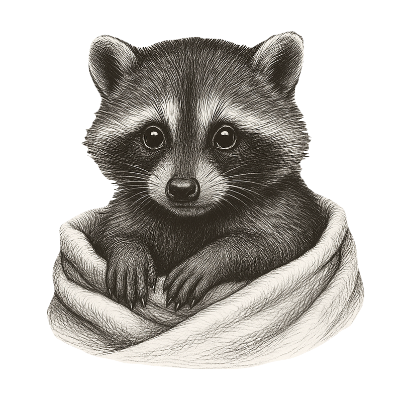 Raccoon babies and orphaned wildlife illustration